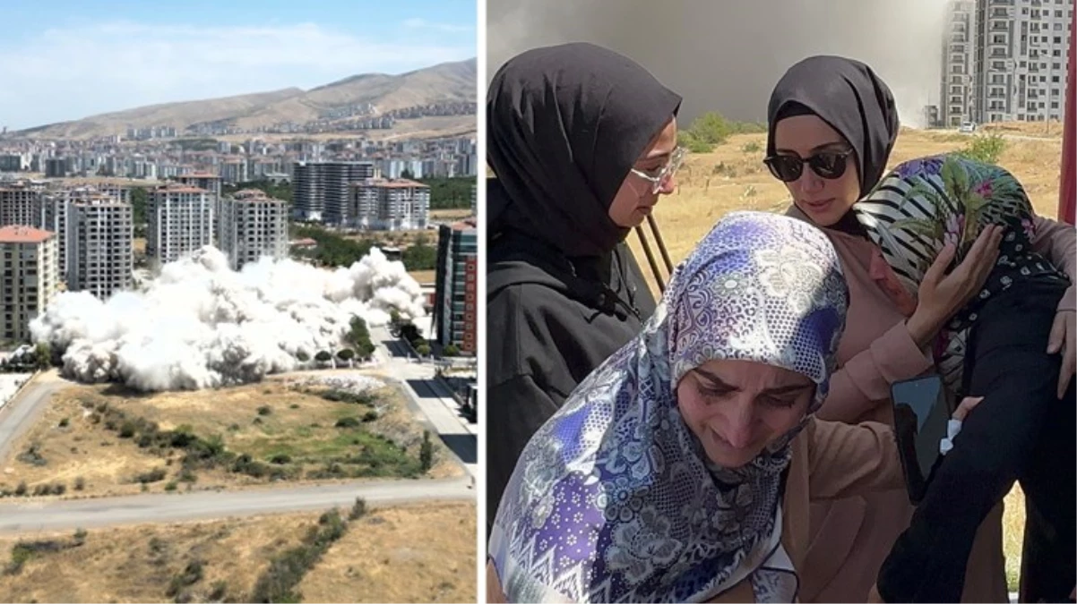 Depremde hasar gören binalar dinamitle yıkıldı, ev sahipleri o anları izlerken gözyaşlarına boğuldu