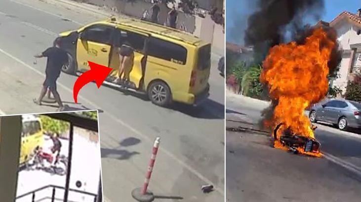 Antalya’da feci kaza! Motosikletten fırladı, taksi camında asılı kaldı