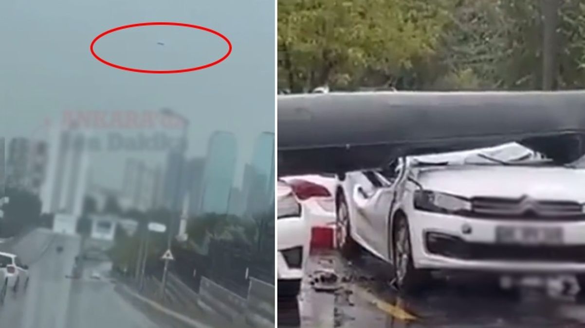 Ankara’da savaş uçağı parçasının otoparka düşme anı saniye saniye kamerada