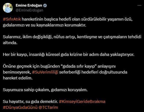 Emine Erdoğan'dan Dünya Gıda Günü paylaşımı