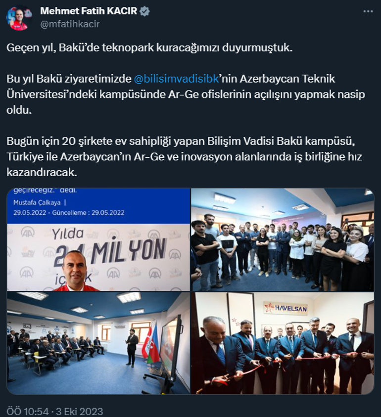 Bakan Kacır: Türkiye ile Azerbaycan'ın iş birliğine hız kazandıracak
