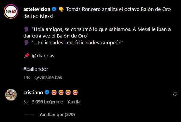 Ronaldo'dan Messi'nin aldığı Ballon d’Or ödülüne şok tepki!
