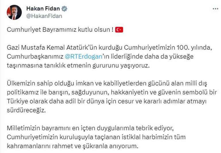 Dışişleri Bakanı Fidan'dan 100'üncü yıl mesajı