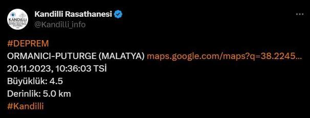 Son dakika... Malatya'da 4.5 büyüklüğünde deprem