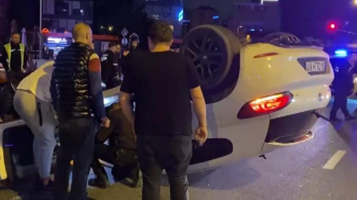 Takla atan otomobil motosikletin üzerine devrildi! Sürücü başka birini gönderdi