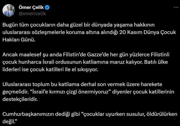 AK Parti'li Çelik Erdoğan'ın sözlerini hatırlattı: Çocuklar uyurken susulur, öldürülürken değil
