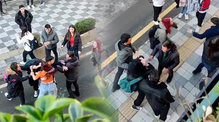 Liseli kızların sokak ortasında saç saça baş başa kavgası