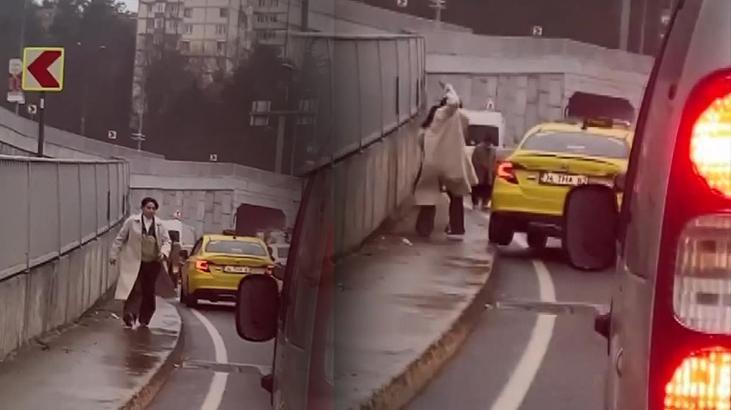 Kaldırıma çıkan taksiye yaya tepkisi