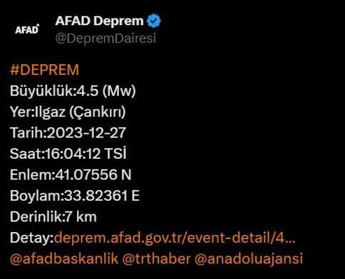 Son dakika... Çankırı'da 4.5 büyüklüğünde deprem