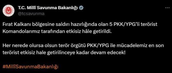Son dakika... Saldırı hazırlığındaki 5 PKK'lı etkisiz hale getirildi