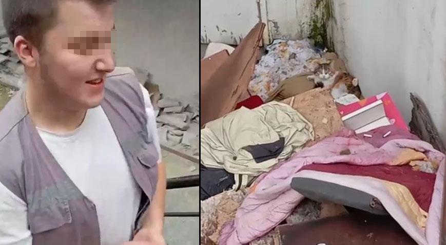 Tepki çeken görüntü! Biri kediye taş attı diğeri o anları kaybetti