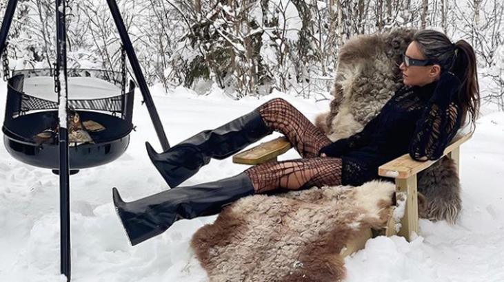 Eda Taşpınar karlar üstünde şezlonga uzandı!