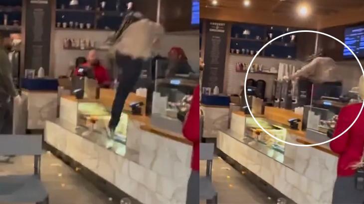 Kovulunca gözü döndü, tezgahın üzerinden uçarak atladı! ‘Eşyalarımı verin’