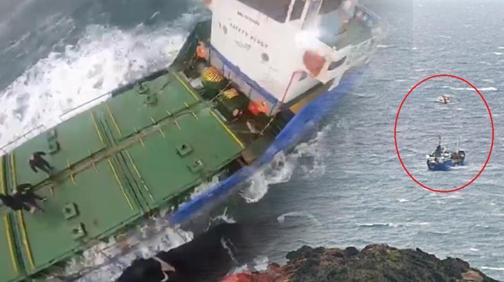 Sürüklenen gemideki 7 mürettebat kurtarıldı! İçişleri Bakanı Yerlikaya görüntüleri paylaştı