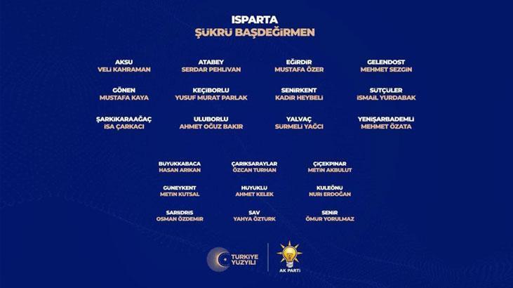 Isparta’da AK Parti ilçe belediye başkan adayları belli oldu
