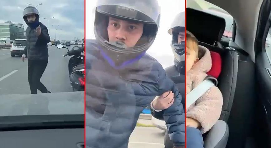 Maltepe’de kabus dolu anlar! Motosikletli, içinde bebek olan otomobili yumrukladı