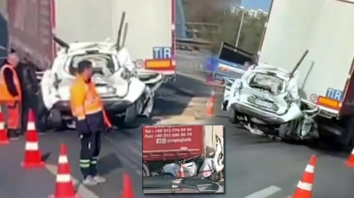 İzmir’de korkunç kaza! İki TIR’ın arasında kaldı araç kağıt gibi ezildi