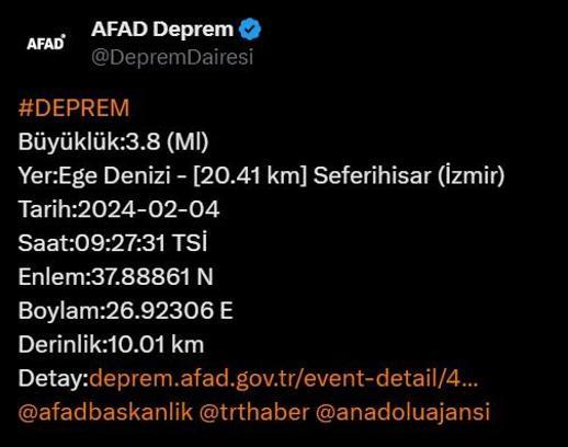 İzmir açıklarında deprem! AFAD verileri paylaştı