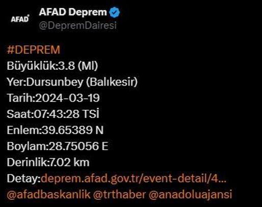 Balıkesir'de deprem! AFAD'dan son dakika açıklaması
