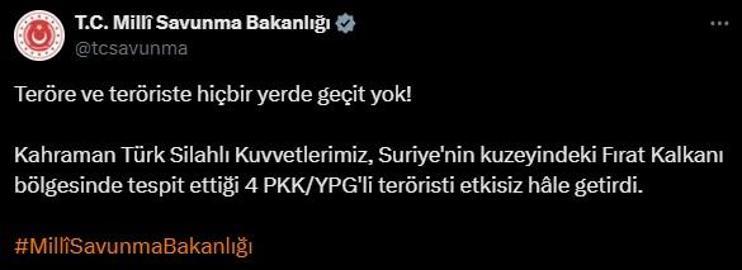 Suriye'nin kuzeyinde tespit edilen teröristlere operasyon!