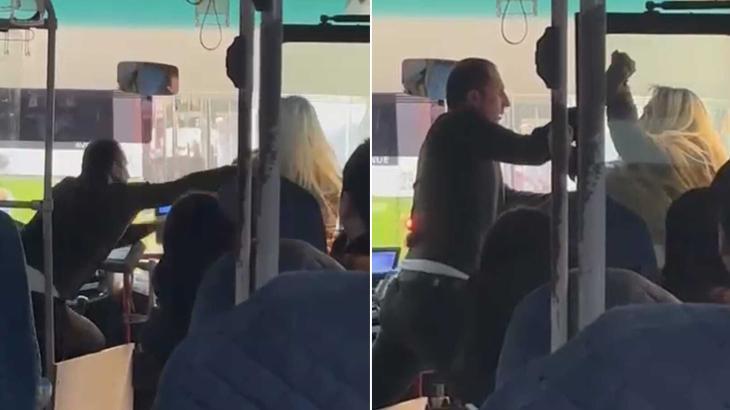 Özel Halk Otobüsünde Kadın Yolcu ile Şoför Arasında Kavga Kamerada
